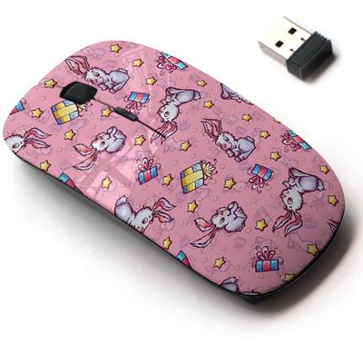 2.4G Wireless Mouse with Cute Pattern Design for All Laptops and Desktops with Nano Receiver - Cartoon Rabbits