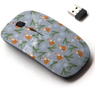 2.4G Wireless Mouse with Cute Pattern Design for All Laptops and Desktops with Nano Receiver - Christmas Fox Snow