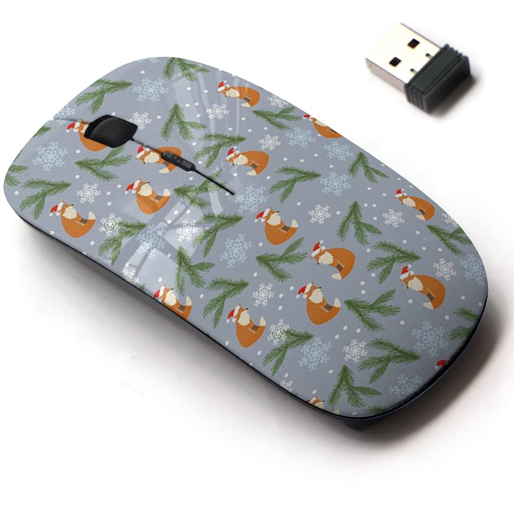 2.4G Wireless Mouse with Cute Pattern Design for All Laptops and Desktops with Nano Receiver - Christmas Fox Snow