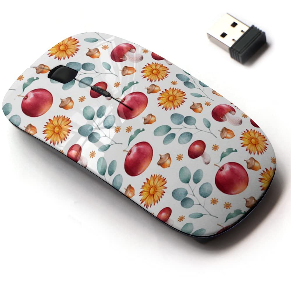 2.4G Wireless Mouse with Cute Pattern Design for All Laptops and Desktops with Nano Receiver - aumumn Watercolor Fruits Flowers