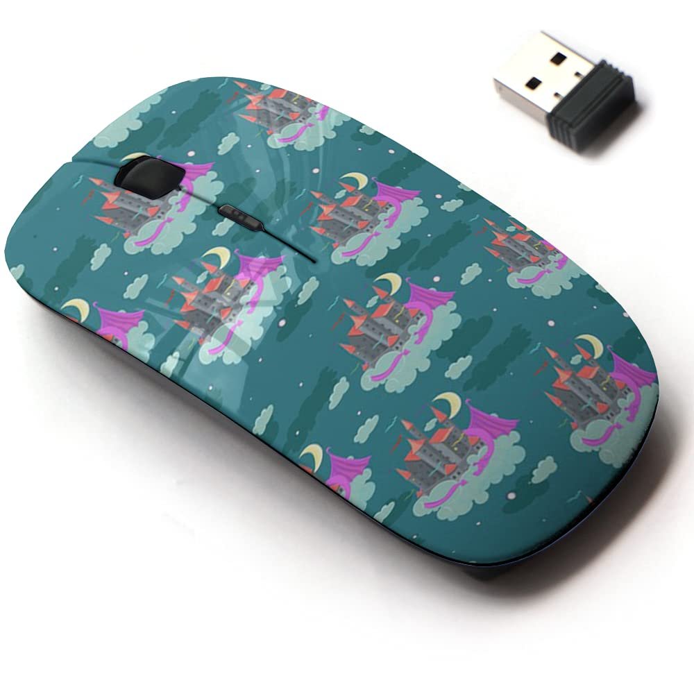 2.4G Wireless Mouse with Cute Pattern Design for All Laptops and Desktops with Nano Receiver - Childish Illustration Castle