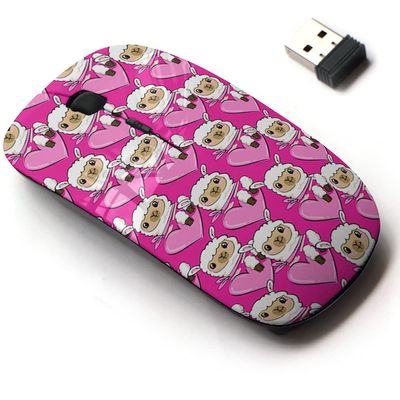 2.4G Wireless Mouse with Cute Pattern Design for All Laptops and Desktops with Nano Receiver - Drawn Cute lama Heart