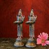 SHIVAJI ARTS Brass Deep Lakshmi Statue Home Temple, Oil Wick Diya Pair, Indian Handcrafted Deepak for Home Decor Handmade Lamp (Set of 2) view 2