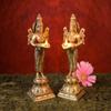 SHIVAJI ARTS Brass Deep Lakshmi Statue Home Temple, Oil Wick Diya Pair, Indian Handcrafted Deepak for Home Decor Handmade Lamp (Set of 2) view 1