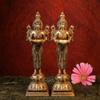SHIVAJI ARTS Brass Deep Lakshmi Statue Home Temple, Oil Wick Diya Pair, Indian Handcrafted Deepak for Home Decor Handmade Lamp (Set of 2) view 2