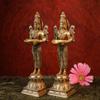 SHIVAJI ARTS Brass Deep Lakshmi Statue Home Temple, Oil Wick Diya Pair, Indian Handcrafted Deepak for Home Decor Handmade Lamp (Set of 2) view 3