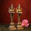 SHIVAJI ARTS Brass Deep Lakshmi Statue Home Temple, Oil Wick Diya Pair, Indian Handcrafted Deepak for Home Decor Handmade Lamp (Set of 2) view 4