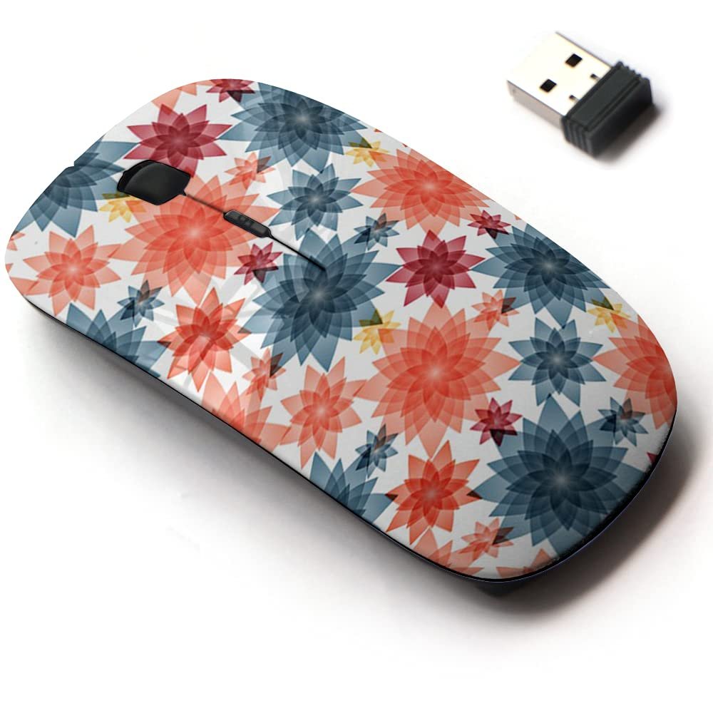 2.4G Wireless Mouse with Cute Pattern Design for All Laptops and Desktops with Nano Receiver - Blue Pink Spring Flowers