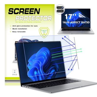 [2 Pack] 17 Inch Anti Blue Light Screen Protector with Camera Cover Compatible for HP/Dell/Acer/Asus/Samsung/Lenovo/Toshiba/Sony/MSI/LG/Razer Blade, Removable 16:10 Aspect Screen Protector