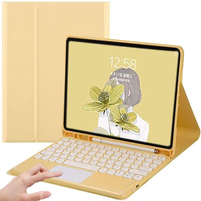 AnMengXinLing Keyboard Case for 10.2 inch iPad 9/8/7 Touchpad Detachable Keyboard with Pencil Holder Folio Cover for iPad 9th/8th/7th Generation, Yellow