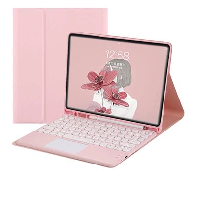 AnMengXinLing Keyboard Case for iPad Air 13 inch M4 2026/M3 2025/M2 2024/Pro 12.9 6th/5th/4th Gen, Detachable Magnetic Round Key Keyboard Cover with Multi-Touch Trackpad & Pencil Holder, Pink