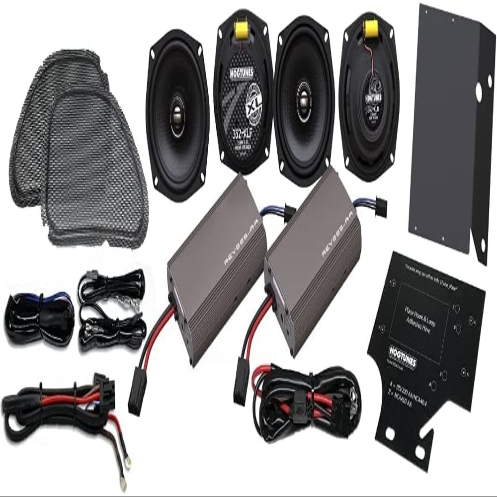 Hogtunes RG Ultra KIT-XL with 450 Watts RMS Dual Amplifiers, XL Series 5.25" Front & 5.25" Rear Speakers (4 Pack), Fits 1998-2013 Harley-Davidson Road Glide Models