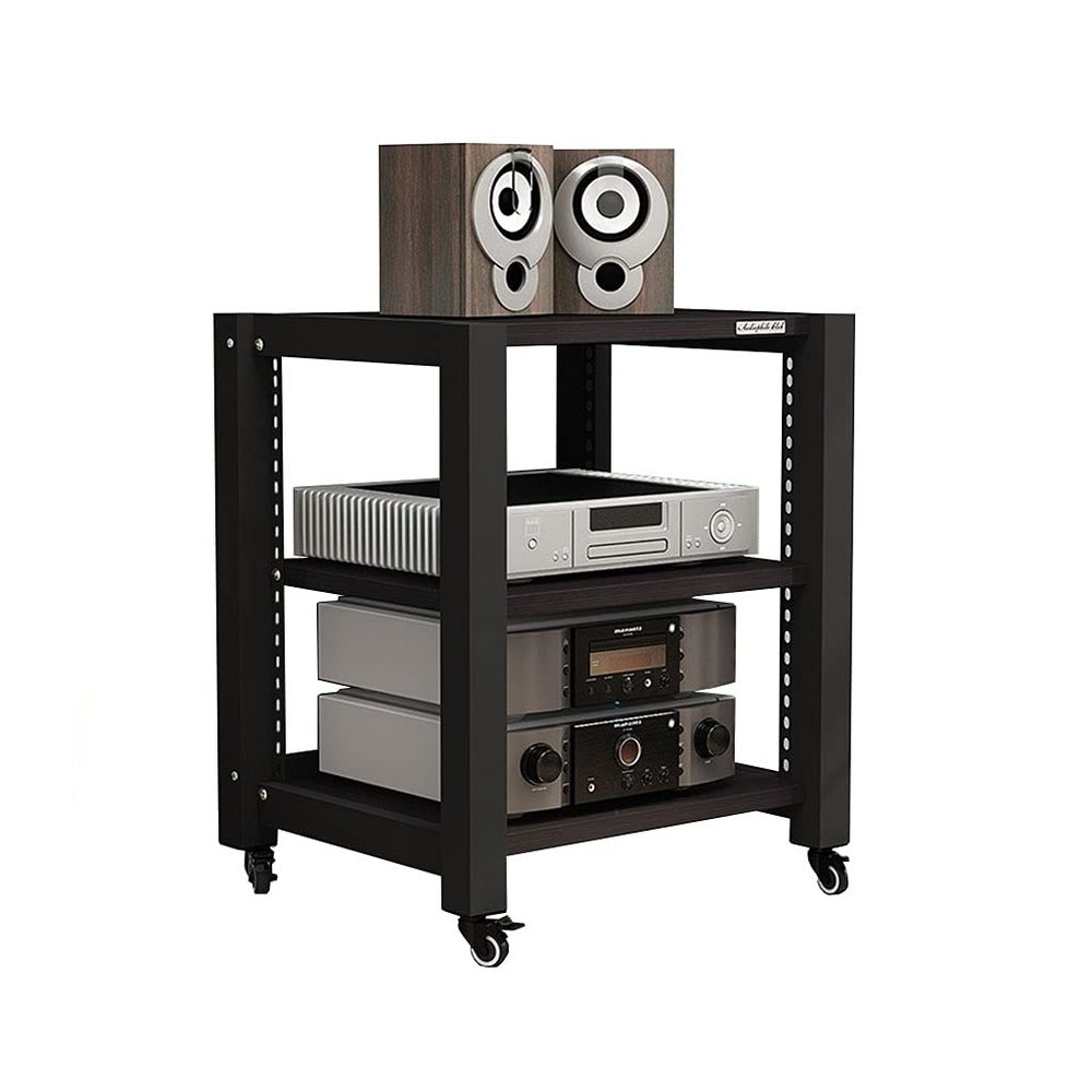 dxjsf Audio Bracket Roller TV Bracket Media Components Multi-Layer Audio Bracket Speaker Cabinet 2/3/4 Layer (Black Wood Grain) (Size : S2)
