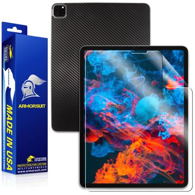 ArmorSuit MilitaryShield Black Carbon Fiber Skin Vinyl Wrap + HD Clear Screen Protector Designed for Apple iPad Pro 12.9 Inch 5th Generation (2021) Anti-Bubble Film - Made in USA