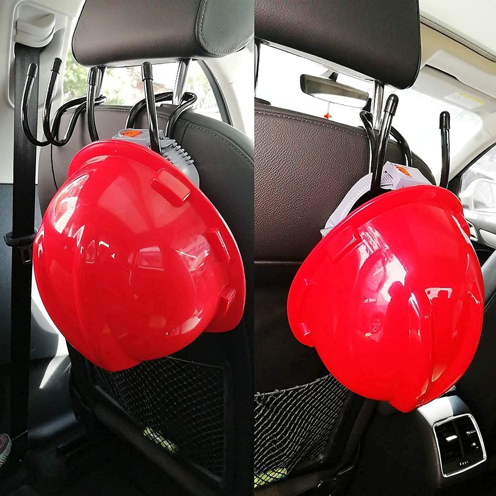 Flexible Over The Seat Hard Hat Rack Hard Hat Holder Hard Hat Hanger for Vehicle Truck Car Headrest Hangers - Universal Adjustable Hooks for Bags, Coats, Purses - 2 Pack - No Hard Hat