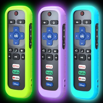 3 Pack Remote Case for Roku, Battery Cover for TCL Smart TV Steaming Stick Remote,Silicone Protective Controller Universal Sleeve Skin Glow in The Dark Green Purple Blue