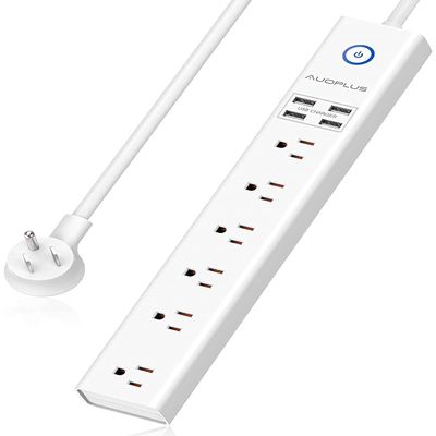 15 Ft Power Strip Surge Protector, 6 Outlets and 4 USB Ports, Flat Plug Power Strips Long Extension Cord with Overload Protection, Wall Mount for Home, Office, Dorm, ETL Listed
