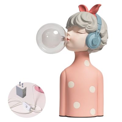 Ceramic Joe Lovely Blowing Bubble Girl Tabletop Resin Ornaments Modern Home Living Room Bedroom Tabletop Decorative Lamp (Pink)