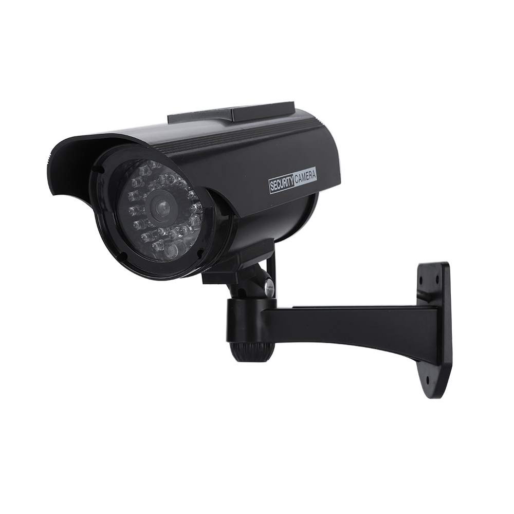Solar Powered Dummy Camera High Simulation Outdoor CCTV Surveillance Fake Camera Simulation Monitor Camera for Security(Black)