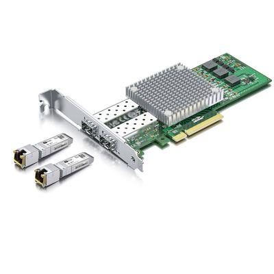 10Gb SFP+ PCI-E Network Card NIC, with 2 Pack 10GBase-T SFP+ Module, Dual SFP+ NIC with Broadcom BCM57810S Chip, PCI Express X8, Support Windows Server/Linux/VMware