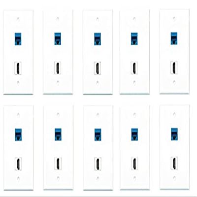 RiteAV - 1 Port HDMI 1 Port Cat6 Ethernet Blue Wall Plate - Bracket Included - 10 Pack