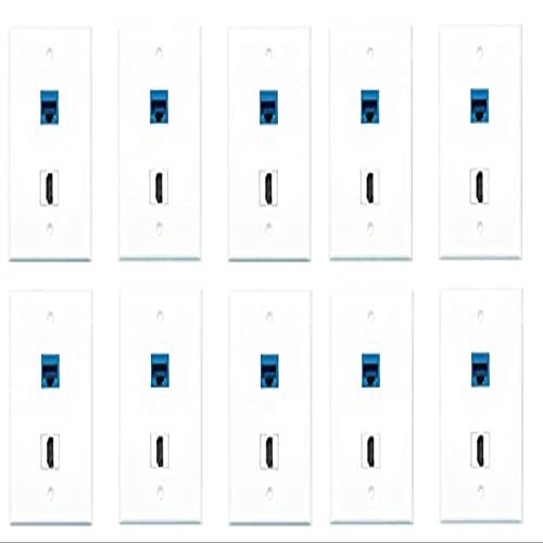 RiteAV - 1 Port HDMI 1 Port Cat6 Ethernet Blue Wall Plate - Bracket Included - 10 Pack