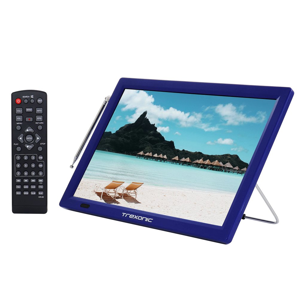 Trexonic Portable Rechargeable 14 Inch LED TV with HDMI, SD/MMC, USB, VGA, AV in/Out and Built-in Digital Tuner, Blue