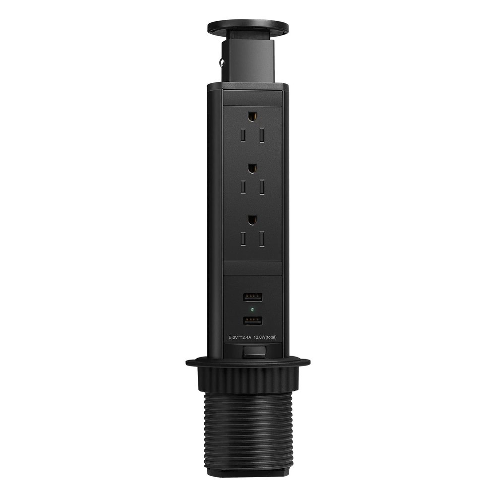 Pop Up Electrical Outlet for Countertop, Recessed Power Strip with 3 AC Outlet & 2 USB Ports,2.5" Hole Pull Pop Up Socket Hidden Outlets, Pop Out Power Outlet for Kitchen Counter Conference Desk