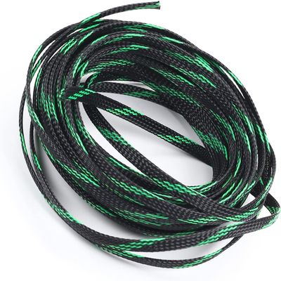Heyiarbeit 10m/32.8ft PET Expandable Braid Cable Sleeving Flexible Wire Mesh Sleeve Black Fluorescent Green 6mm