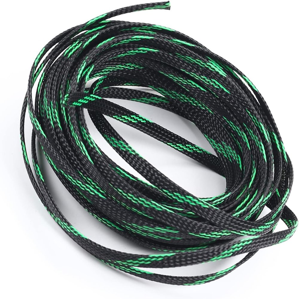 Heyiarbeit 10m/32.8ft PET Expandable Braid Cable Sleeving Flexible Wire Mesh Sleeve Black Fluorescent Green 6mm