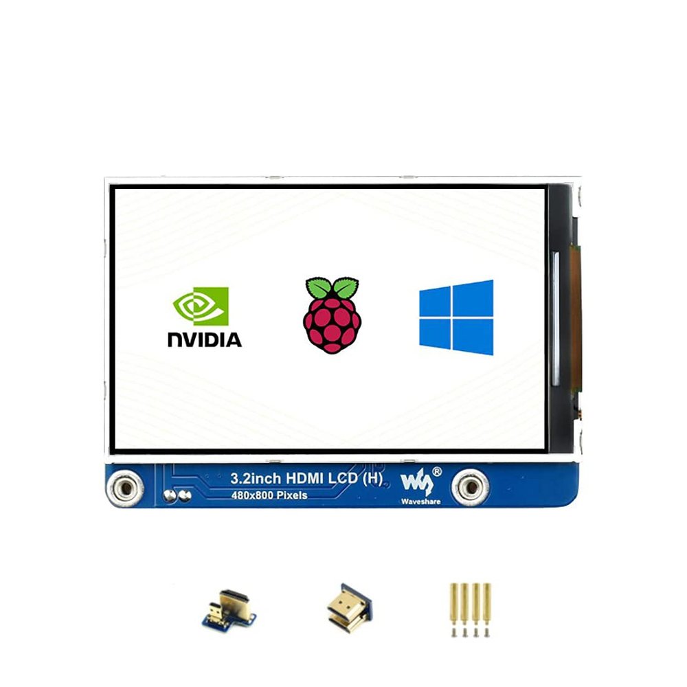 3.2inch HDMI IPS LCD Display (H) Fits Raspberry Pi/Jetson Nano/PC, 480800, No Touch Screen, Adjustable Brightness