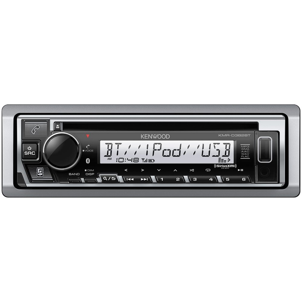 KENWOOD KMR-D382BT (50W x 4Ch) Single Din Car/Marine Stereo Head Unit with Bluetooth, Hands-Free Calling, CD Player, USB, AM/FM Radio, SiriusXM Ready, All-Weather in-Dash Boat & Car Audio Receiver
