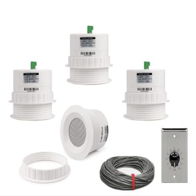 Pure Resonance Audio 3 Inch 70 Volt Ceiling Speaker Bundle with 100W Stainless Steel Volume Control and Installation Wire - Contractor Pack (4 Speakers)
