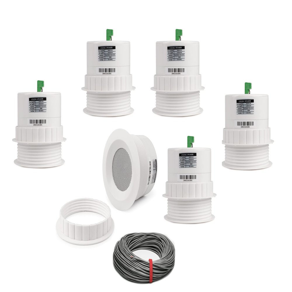 Pure Resonance Audio 3 Inch 70 Volt Ceiling Speaker Bundle with Installation Wire - Contractor Pack (6 Speakers)
