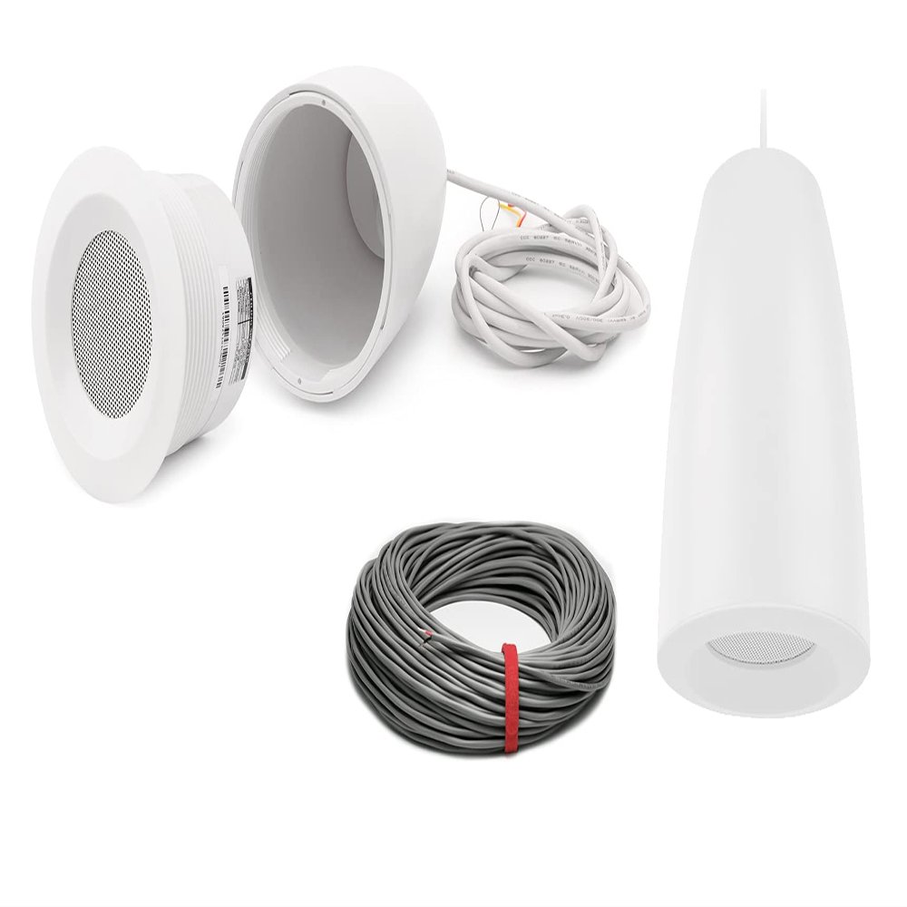 Pure Resonance Audio 3 Inch 70 Volt Pendant Speaker Bundle with Installation Wire - Contractor Pack (2 Speakers)