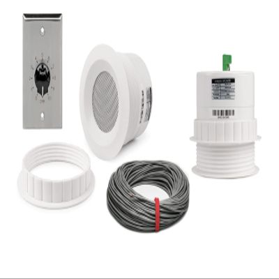 Pure Resonance Audio 3 Inch 70 Volt Ceiling Speaker Bundle with 100W Stainless Steel Volume Control and Installation Wire - Contractor Pack (2 Speakers)
