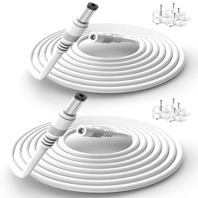 2 Pack 33ft/10M Power Extension Cable, DC 12V Power Adapter Extension Cord 2.1mm x 5.5mm, Compatible with 12V DC Adapter Power Supply or Wall Charger for CCTV Security Camera DVR NVR System (White)