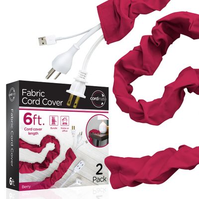 Cordinate Fabric Cord Cover 2 Pack, 6 Ft, Cable Management and Hider, Easy Installation, for Lamps, Light Fixtures, and Desks, Berry, 61810