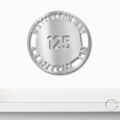 Bold Circle Address Personalized Indoor Outdoor Steel Wall Sign Metal Art Silver / 12"