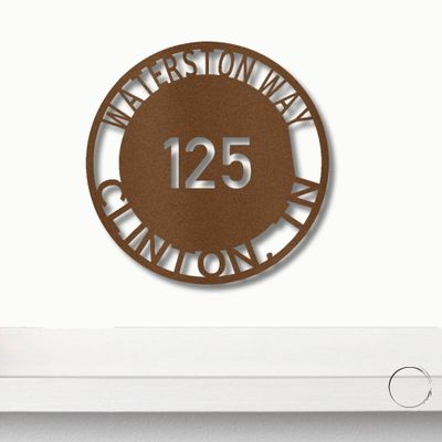 Bold Circle Address Personalized Indoor Outdoor Steel Wall Sign Metal Art Copper / 12"