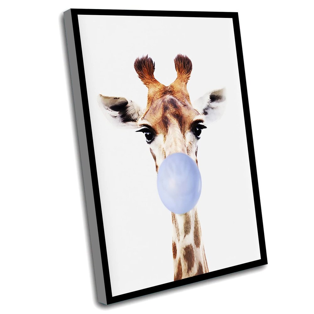 Cute Room Decor Aesthetic,Nursery Wall Art Framed,Giraffe With Blue Bubble Gum Print,Print Art,Baby Boy Decor,Kids Room Decor,Baby Shower,Animals,16x24 Inch Framed Wall Art
