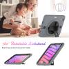 2021 New iPad mini6 case 8.3 inch 6th Gen 360 Rotating Hand Strap/Kickstand/Shoulder Strap/Pencil Holder dust-Proof Shockproof Silicone Protective Cover (iPad mini6, Gray+Balck) view 3