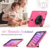 2021 New iPad mini6 case 8.3 inch 6th Gen 360 Rotating Hand Strap/Kickstand/Shoulder Strap/Pencil Holder dust-Proof Shockproof Silicone Protective Cover (iPad mini6, Rose red+Balck) view 3