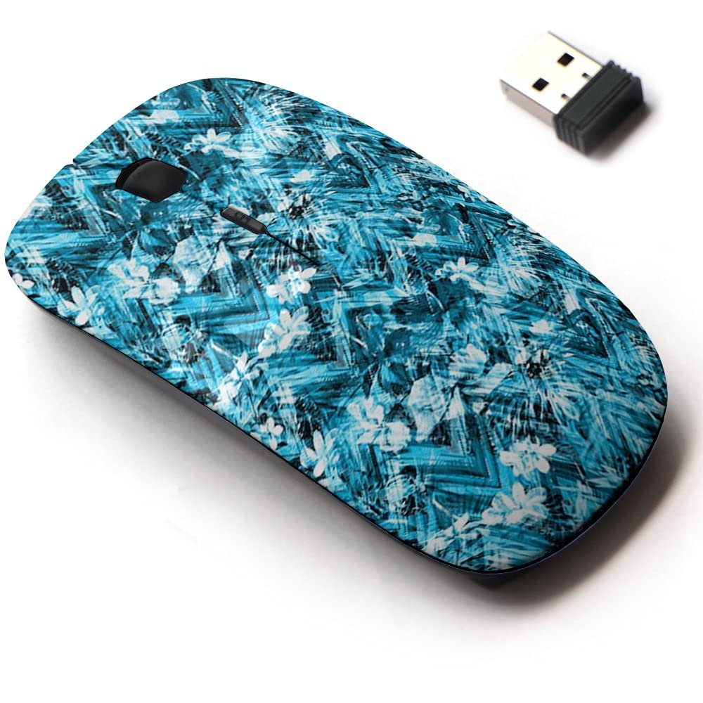 2.4G Wireless Mouse with Cute Pattern Design for All Laptops and Desktops with Nano Receiver - Blue Floral Zig zag