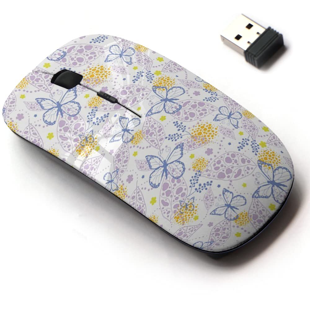 2.4G Wireless Mouse with Cute Pattern Design for All Laptops and Desktops with Nano Receiver - Butterfly Garden