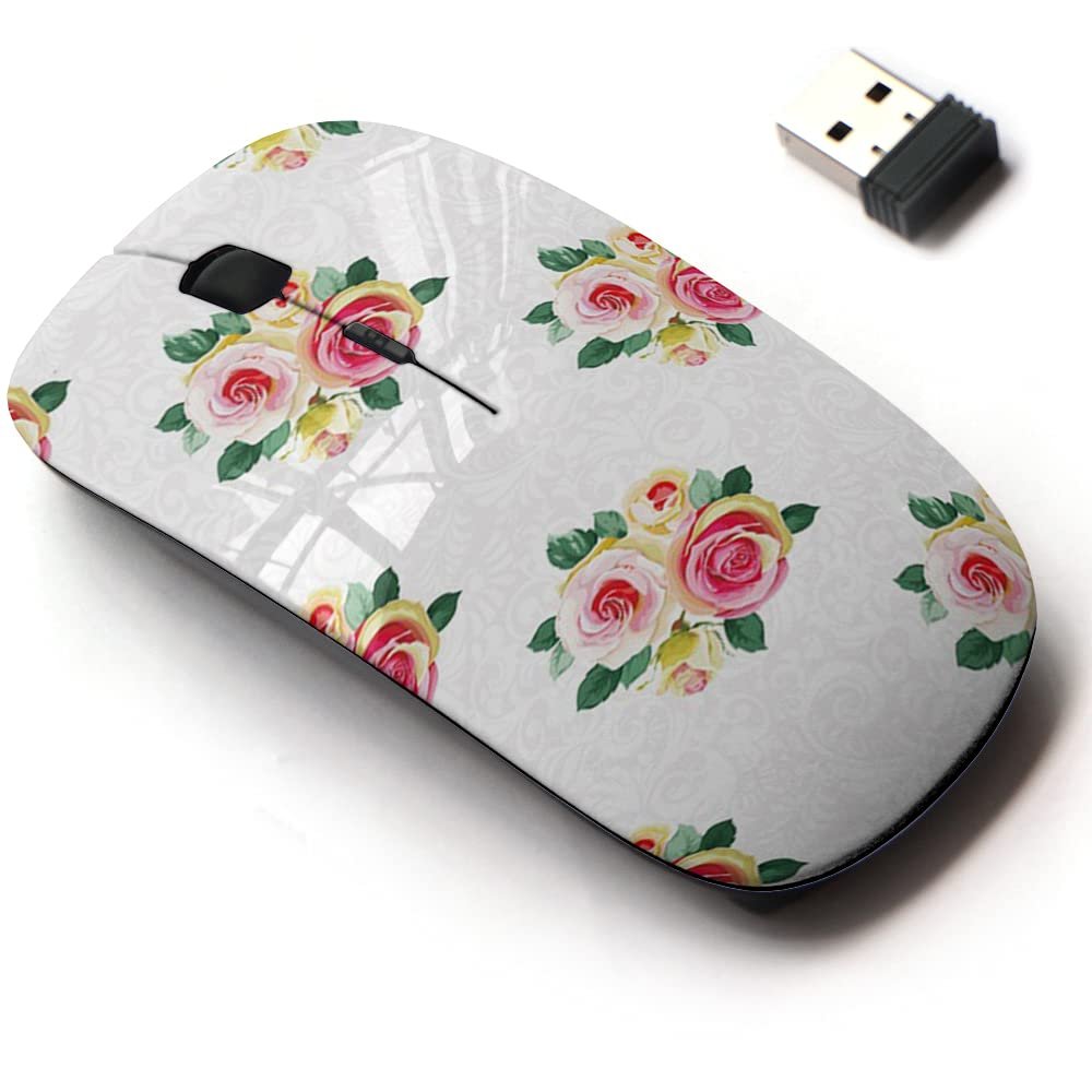 2.4G Wireless Mouse with Cute Pattern Design for All Laptops and Desktops with Nano Receiver - Floral Bouquet Roses