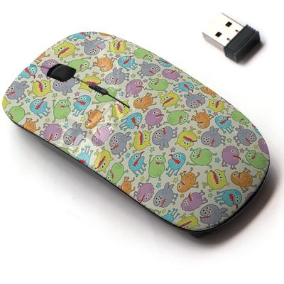 2.4G Wireless Mouse with Cute Pattern Design for All Laptops and Desktops with Nano Receiver - Cute Small Monsters Texture