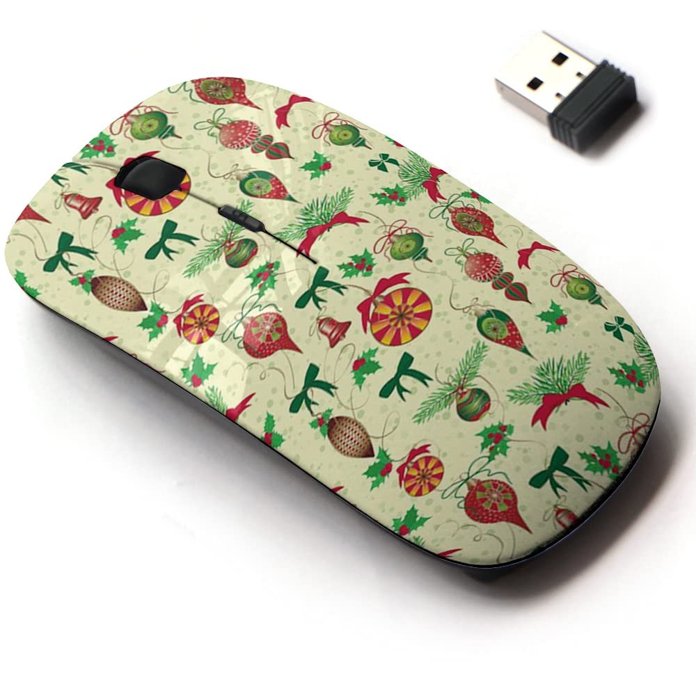 2.4G Wireless Mouse with Cute Pattern Design for All Laptops and Desktops with Nano Receiver - Christmas New Year Vintage