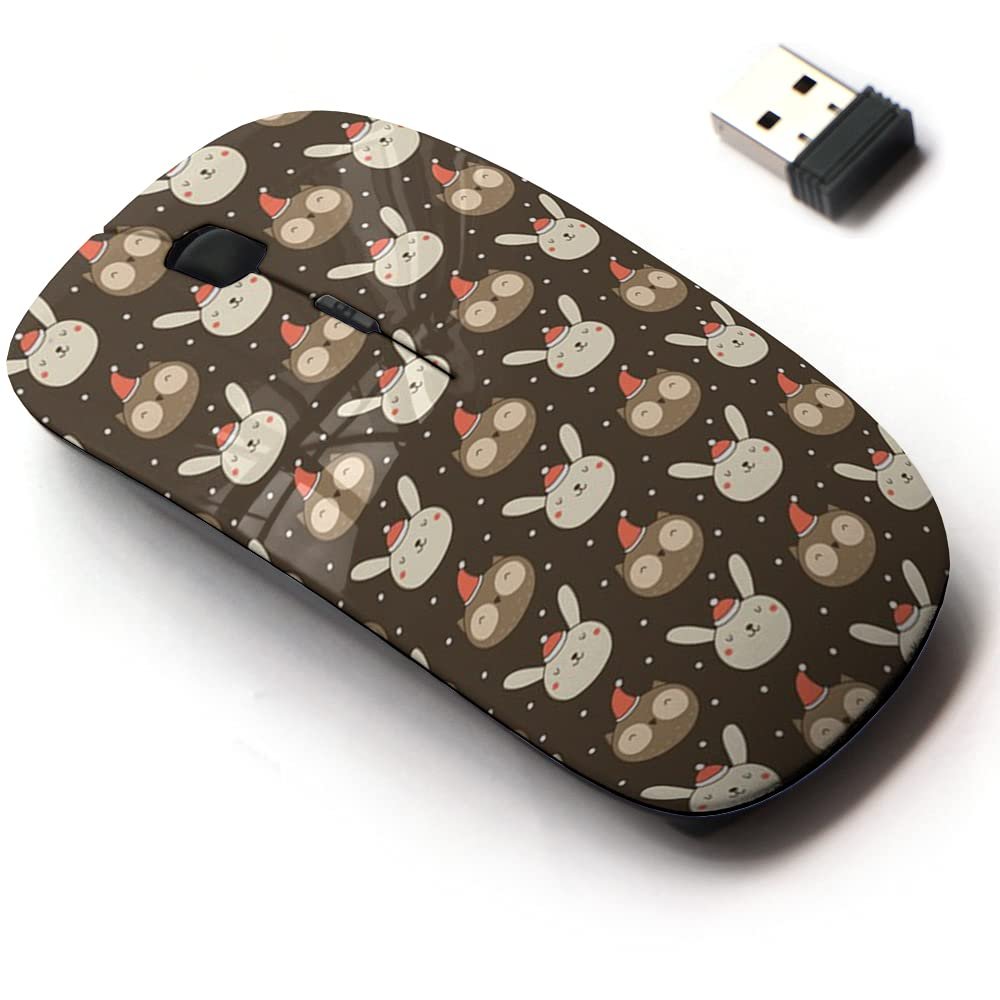 2.4G Wireless Mouse with Cute Pattern Design for All Laptops and Desktops with Nano Receiver - Christmas Cute Bunny owl