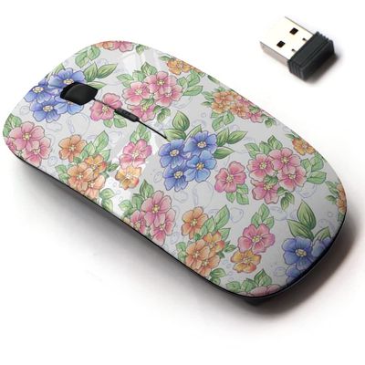 2.4G Wireless Mouse with Cute Pattern Design for All Laptops and Desktops with Nano Receiver - Colorful Flowers Leaves